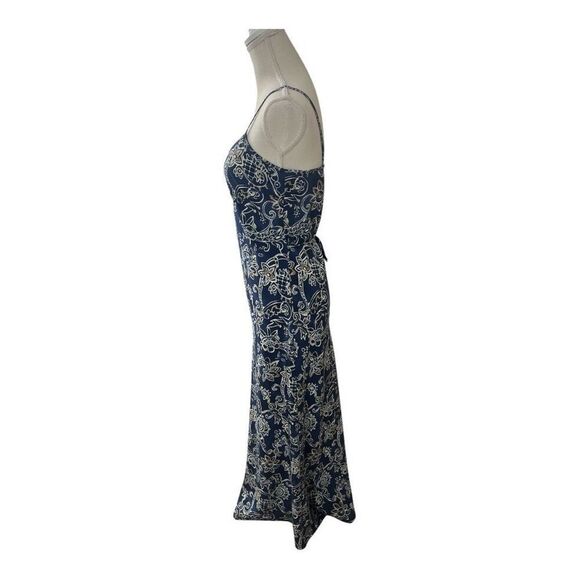 Rampage Blue Floral Sleeveless Shift Maxi Dress Size M Spaghetti Strap Tie-Back - Picture 4 of 9
